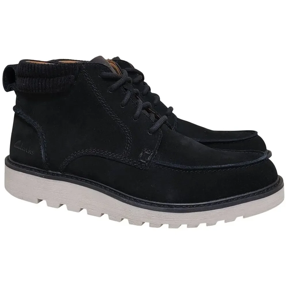 Clarks Men Barnes Mid Moc Toe Chukka Boots Size US 8M Black Suede